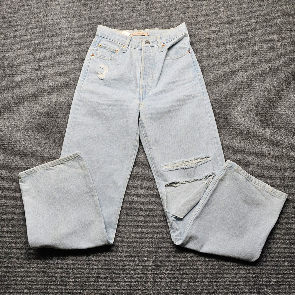 Levis Premium Ribcage Straight Ankle Jeans 24 Light Wash Distressed High Rise